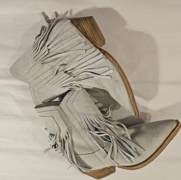 Free People Western Boots Woman  Lawless Bone/Sand Suede Leather Fringe New Sz 7 - Picture 15 of 17